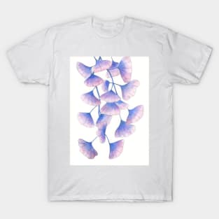 Blue and Pink Ginko leaves T-Shirt